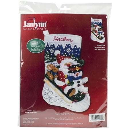 Janlynn Felt Stocking Applique Kit 16.5" Long-Christmas Fun