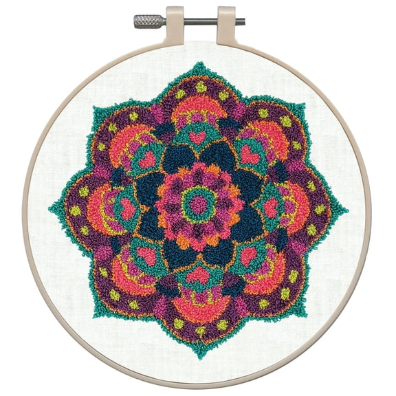 Janlynn Mandala Punch Needle Kit with Embroidery Hoop and Stamped Fabric