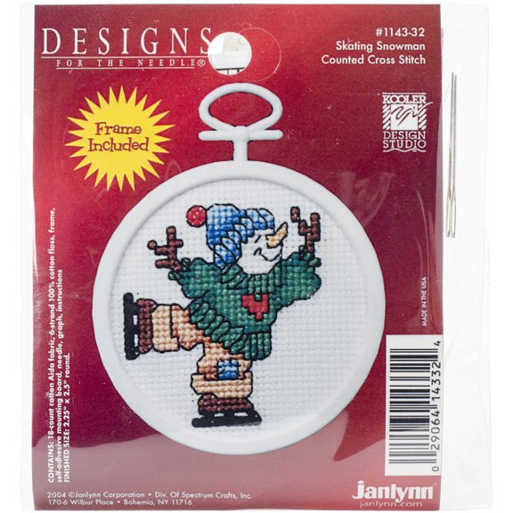 Janlynn Mini Counted Cross Stitch Kit 2.5" Round-Skating Snowman (18 Count)
