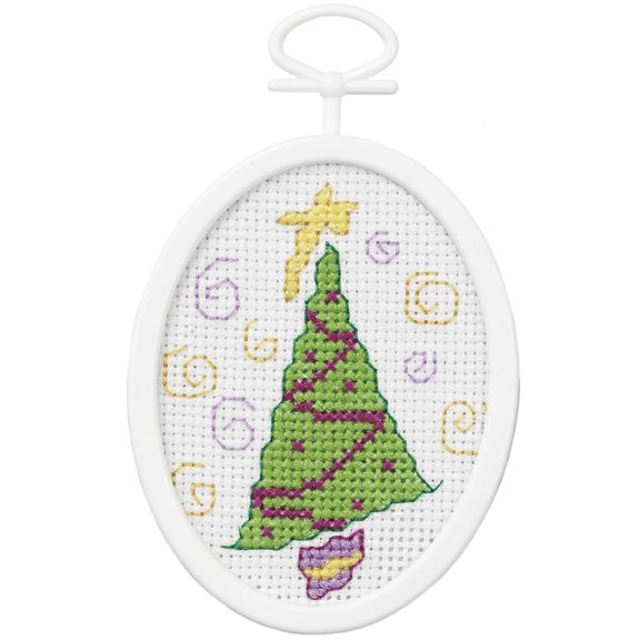 Janlynn Mini Counted Cross Stitch Kit 2.75" Oval-Retro Tree (18 Count)
