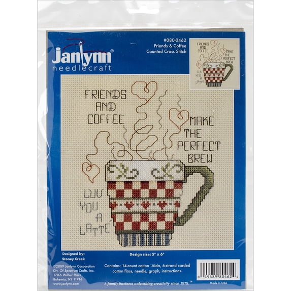 Janlynn Mini Counted Cross Stitch Kit 5"X6"-Friends & Coffee (14 Count)