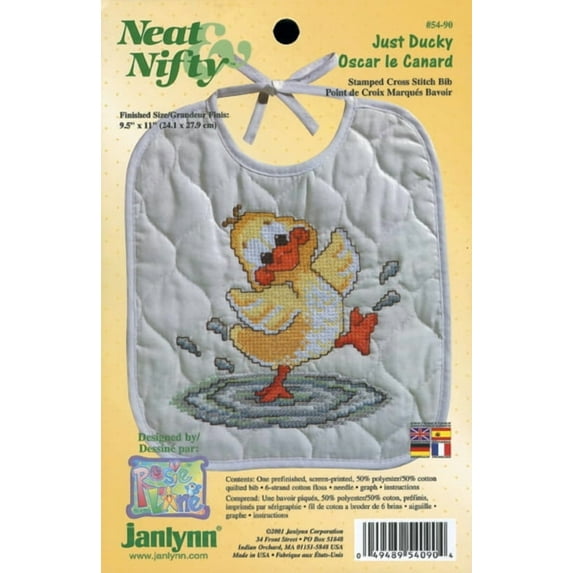 Janlynn Stamped Bib Cross Stitch Kit 9.5"X11"-Just Ducky