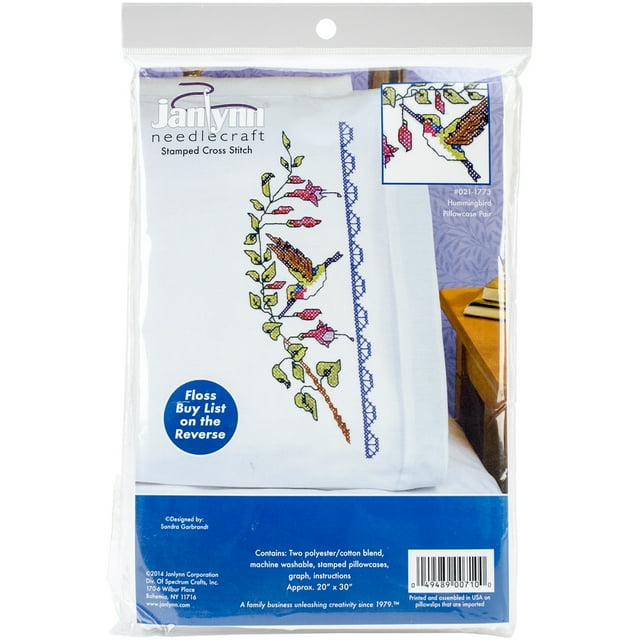 Janlynn Stamped Cross Stitch Pillowcase Pair 20"X30"Hummingbird