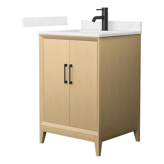 Janna 24" White Oak Single Vanity & Carrara Cultured Marble Top & Black Trim