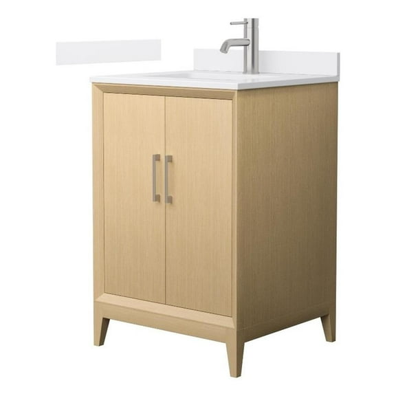 Janna 24" White Oak Single Vanity & White Quartz Top (1-Hole) & Nickel Trim