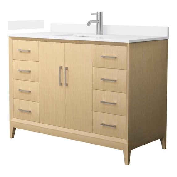 Janna 48" White Oak Single Vanity & White Quartz Top (1-Hole) & Nickel Trim