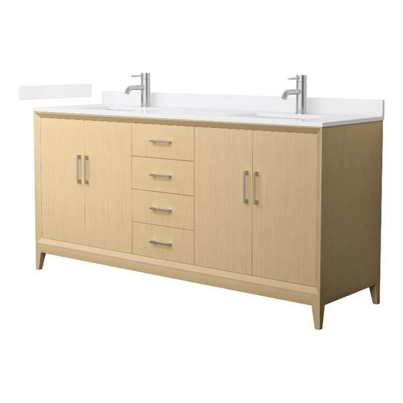 Janna 72" White Oak Double Vanity & White Cultured Marble Top & Nickel Trim