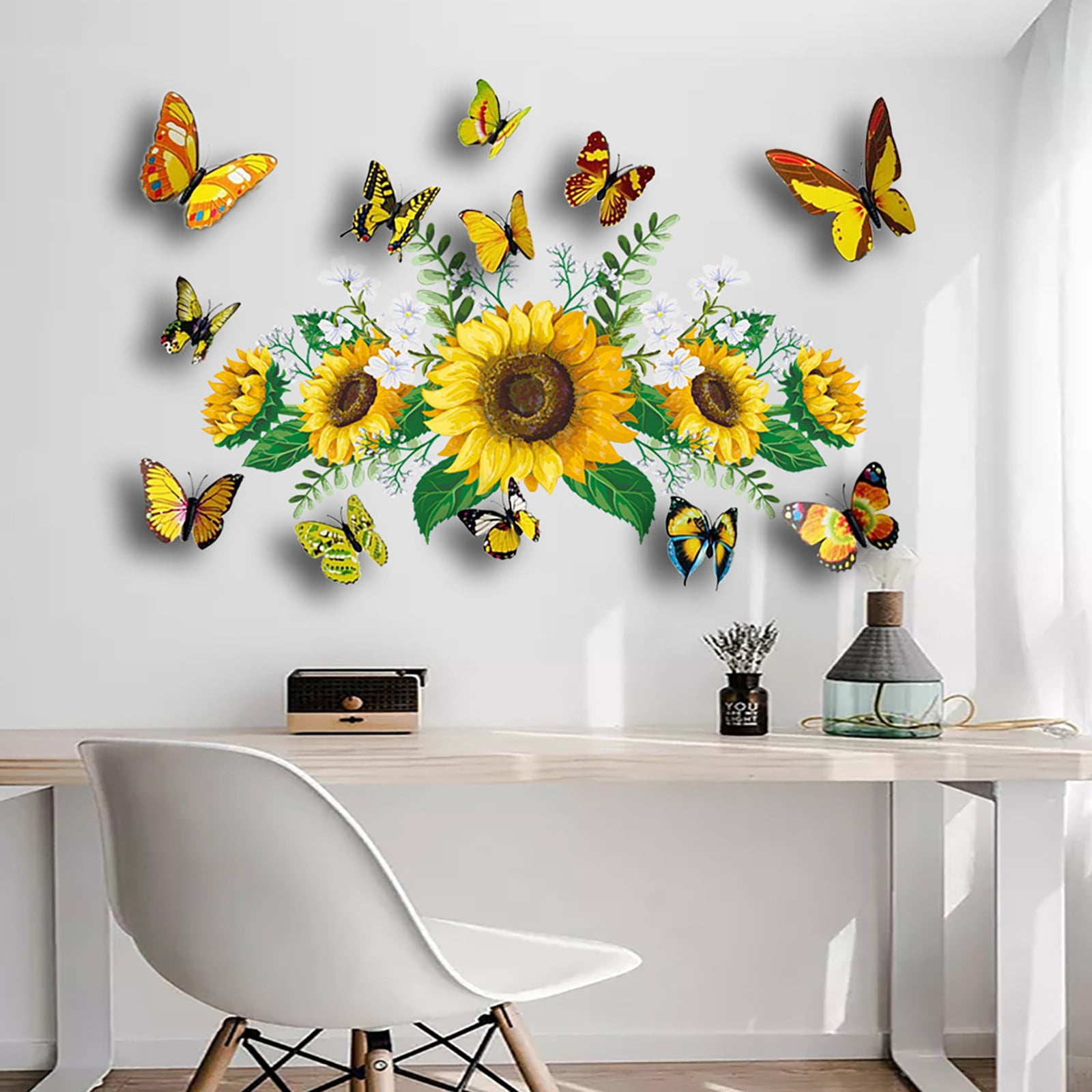 Jannly Sunflower Wall Stickers 3D Color Stereo Butterfly Living Room