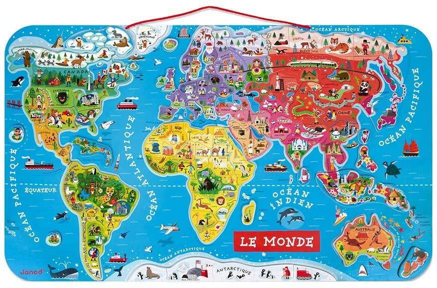 Janod Magnetic World Puzzle Map, 92 Magnets, French Edition, Ages 7-12 ...