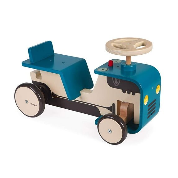 Janod Blue Wooden Ride-on Tractor - Ages 18 Months+