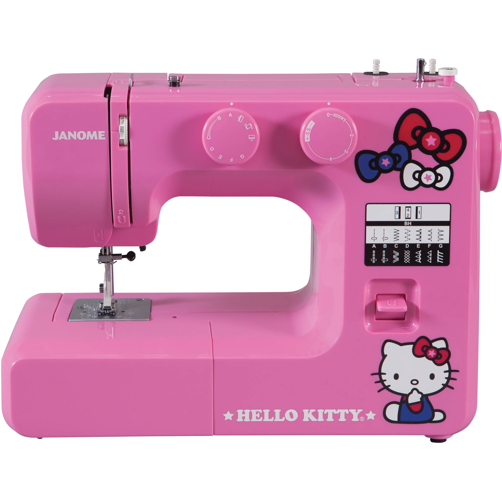 Janome 14412 Hello Kitty Easy-to-Use Sewing Machine with Aluminum Interior  Frame, Automatic Needle Threader, 15 Stitches, 4-Step Buttonhole, 3-Piece