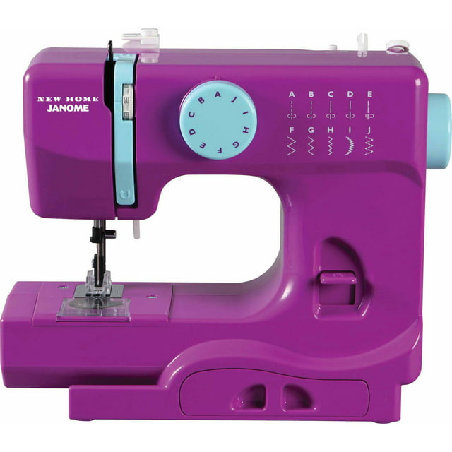 Janome Basic 10-Stitch Portable Sewing Machine with Top Drop-In Bobbin, 4-Piece Feed Dog and Accessory Storage, Purple Thunder
