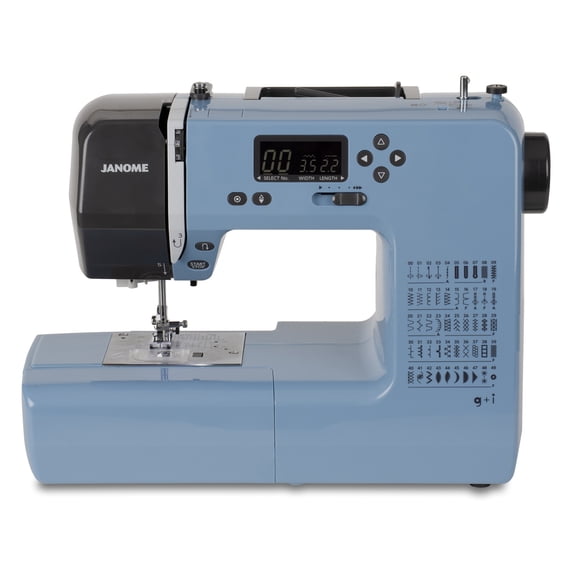 Janome G+I 50 Stitch Computerized Sewing Machine with 3 One-Step Buttonholes, Needle Threader, Speed Control, Needle Up/Down & Extension Table – Misty Blue