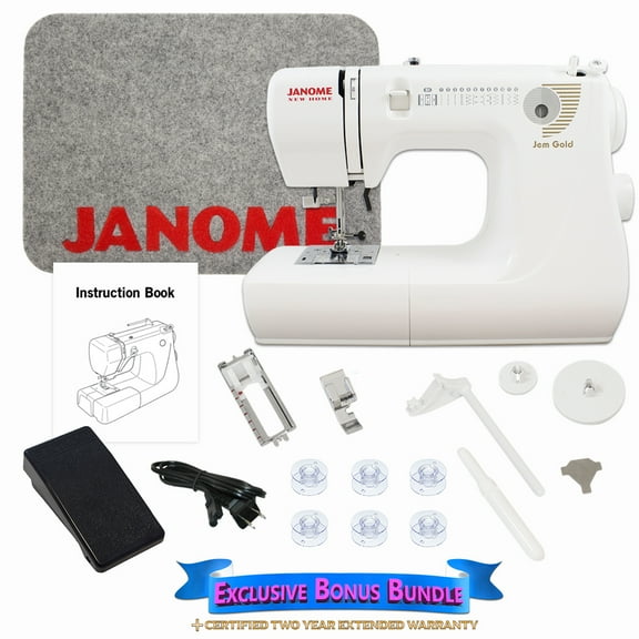 Janome Jem Gold 660 Compact Lightweight Sewing Machine with 8 Stitches, Built-In Needle Threader, and One-Hand Thread Cutter (White)