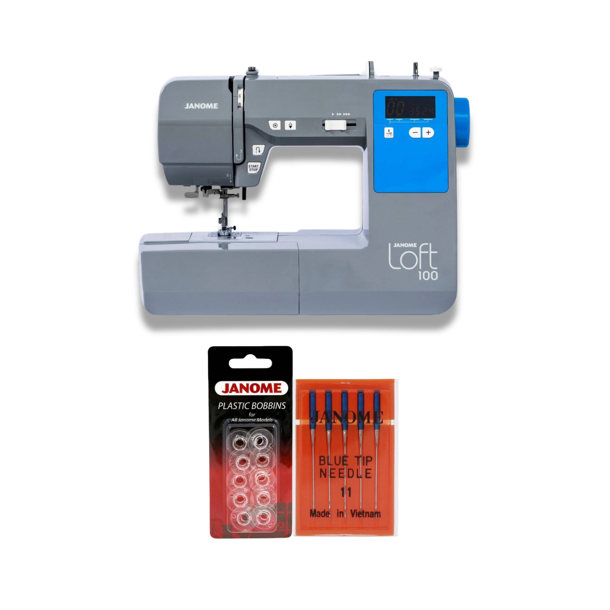 Janome Loft 100 Computerized Sewing Machine with 100 Stitches Bundle ...