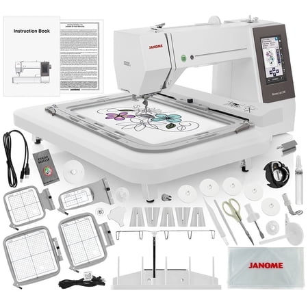 Janome Memory Craft 550e Embroidery Machine Bundle - Includes Genuine 5-Spool Thread Stand + Janome RE10B 3.9" x 1.6" Embroidery Hoop