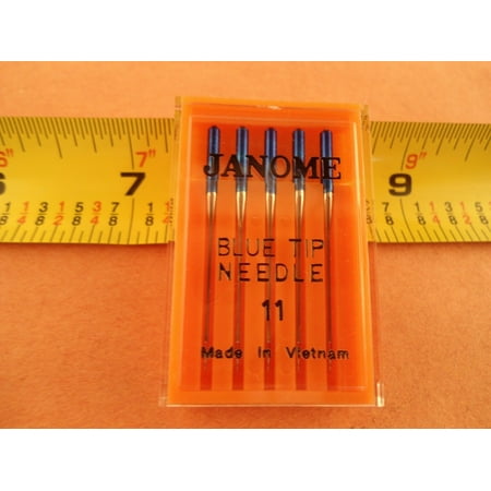 Janome Sewing Machine Blue Tip Embroidery Needle 5 Count Pack Brand New Size 11