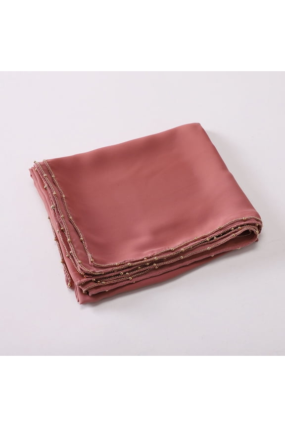 Janrecotw Muslim Headscarf And Scarf For Women: Solid-Color Long Silk Scarf With Metal Bead Chain, Hui Ethnic Group Silk Scarf