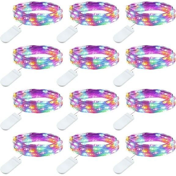 Janrevotw 12-Piece Upgrade Fairy Lights Cr2032 Battery-Powered, 3.3-Foot 10 Led Waterproof Mini String Lights Copper Wire Firefly Starry Sky Twinkle Lights - Multicolor