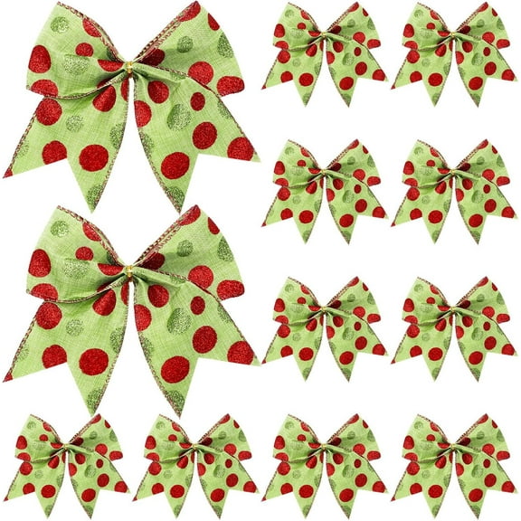 Janrevotw 12 Pieces Red Green Christmas Bow Decoration 6 Inch Large Christmas Wreath Bow Christmas Elf Tree Dot Bow Ribbon Decorations For Wreath Wedding Holiday Gift Party