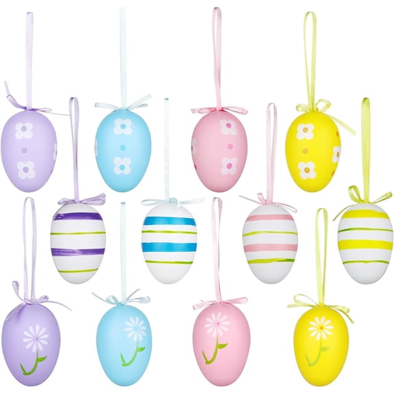 Janrevotw 12Pcs Easter Decorations Eggs Hanging Ornaments Colorful for Easter Tree Basket Decor Party Favors Supplies Home