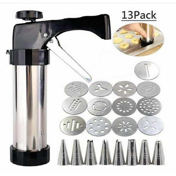 Janrevotw 13pcs Biscuit Press Home Use Stainless Steel Biscuit Press Cookie Maker, Baking Moulds, Biscuit Press, Laminating Gun, 9.8 X 5.7 Inch Deluxe Biscuit Maker, Comes With Exclusive Recipe