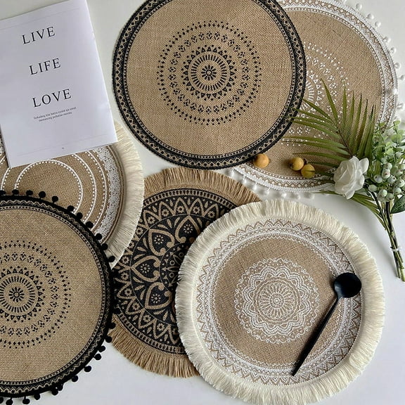 Janrevotw 15-inch Round Jute Placemat 2Pcs – Bohemian Rustic Woven Table Mat, Handwoven Farmhouse Dining Table Decor, Suitable for Dining, Kitchen, Weddings, and Home