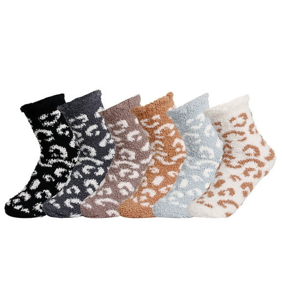 Janrevotw 1Pairs Fuzzy Socks for Women Warm Fluffy Socks Winter Slipper Socks Soft Cute Leopard Socks