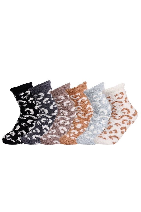 1Pairs Fuzzy Socks for Women Warm Fluffy Socks Winter Slipper Socks Soft Cute Leopard Socks