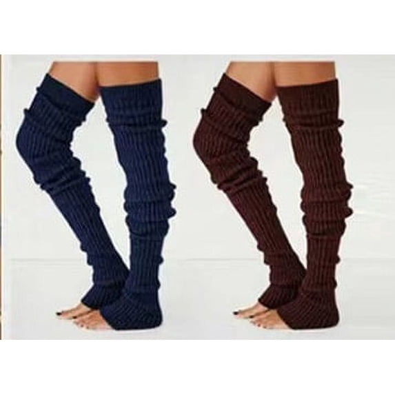 Janrevotw 2 Pairs Women'S Knitted Leg Warmers Casual Style Solid Footless Thigh High Socks (Black, Coffee, Grey)
