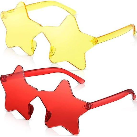 Janrevotw 2 Pcs Star Shape Rimless Sunglasses Transparent Fun Sunglasses Plastic Colored Party Sunglasses Halloween Costume Sunglasses Party Glasses