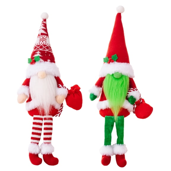Janrevotw 2 Pieces Of Christmas Decorations Featuring Faceless Green-Haired Old Men Figurines, Christmas Couple Gifts, Holiday Gnome Doll Toys