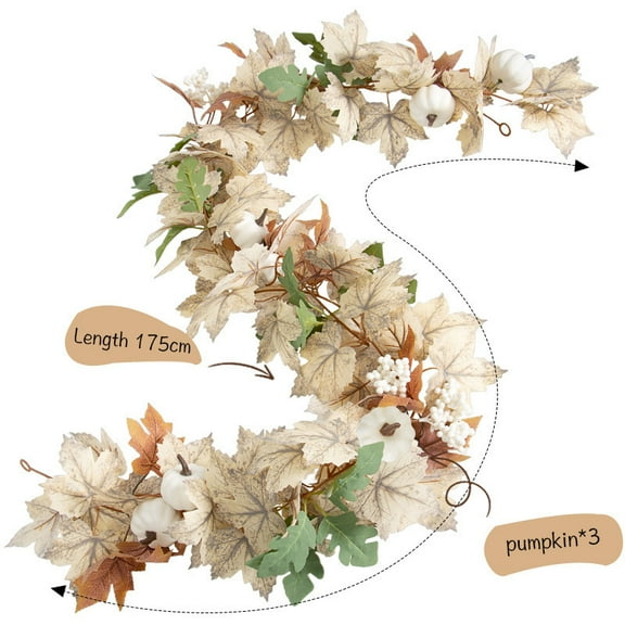 Janrevotw 2 Stripes Fall Garland Maple Leaf Hanging Rattan Garland Artificial Autumn Leaf Garland Thanksgiving Decoration Home Wedding Mantel Party Christmas 1*White