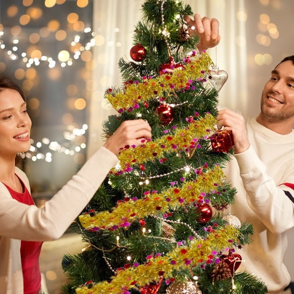 Janrevotw 2m Christmas Colorful Tinsel Shimmering Twisted Wire Garland Ribbon Decorations Long Glittering Christmas Tree Hanging Ornaments 3 Pieces