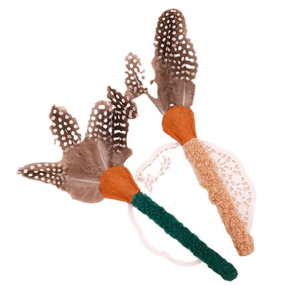 Janrevotw 2pcs Cat Wooden Tinctorium Insect Gall Fruit Teasing Stick Teething Clean Mouth Snack Excitement Venting Feather Cat Toys