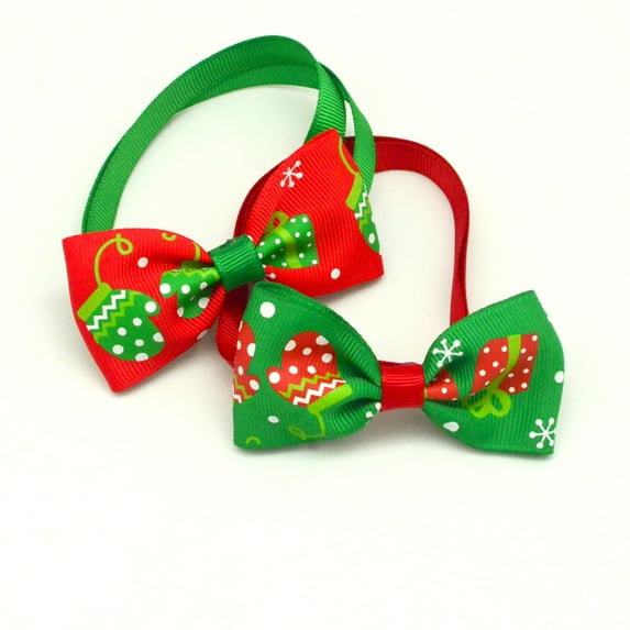 Janrevotw 2pcs Pet Supplies Christmas Bow Tie Dog Bow Tie Cat Ornaments Bow Tie Snowflake Pattern Pet Christmas Supplies