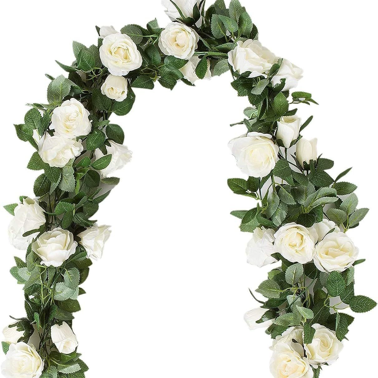Popxstar 1.8M Roses Vines Eucalyptus Leaves Simulation Flowers Wedding Party Arch Decoration Soft Fake Silk PVC Artificial Flowers Vines