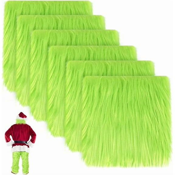 Janrevotw 3 Pcs Green Faux Fur Fabric- 10"×10" Shaggy Fur Square Patches, Fluffy Warm Plush Fur Cuts for DIY Crafts Sewing Costume Rugs Pillows Cushion Pad Chair Cover Christmas Gnomes Decors