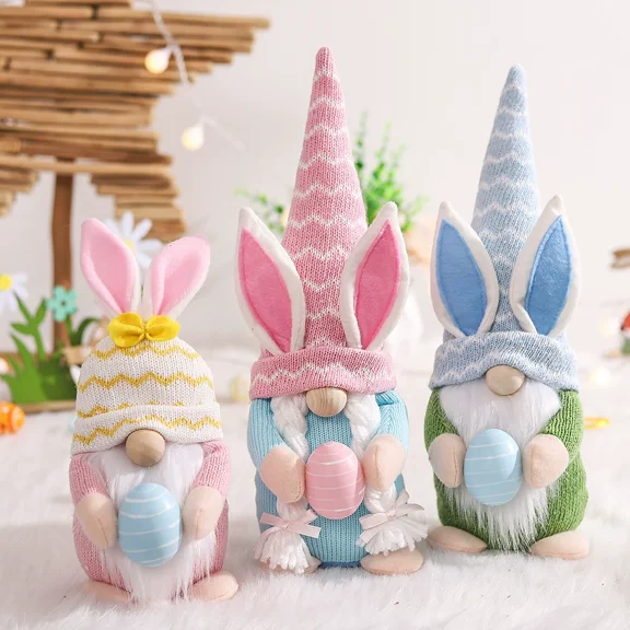 Janrevotw 3 Piece Easter Gnome Plush Toys, Spring Easter Bunny Handmade Swedish Gnome Toys With Easter Eggs Elf Stuffed Doll Bunny Faceless Gnome Decorations For Easter Gifts Home Tabletop Decorations