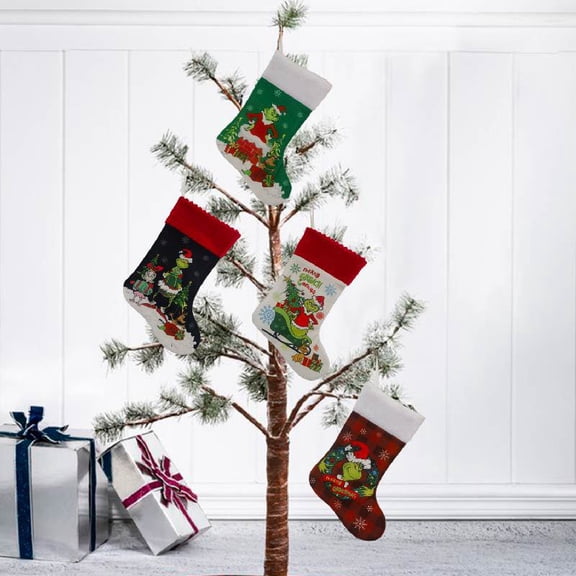 Janrevotw 4 Pack Christmas Stocking Decorations Christmas Gift Bags Christmas Hanging Mantel Decorations