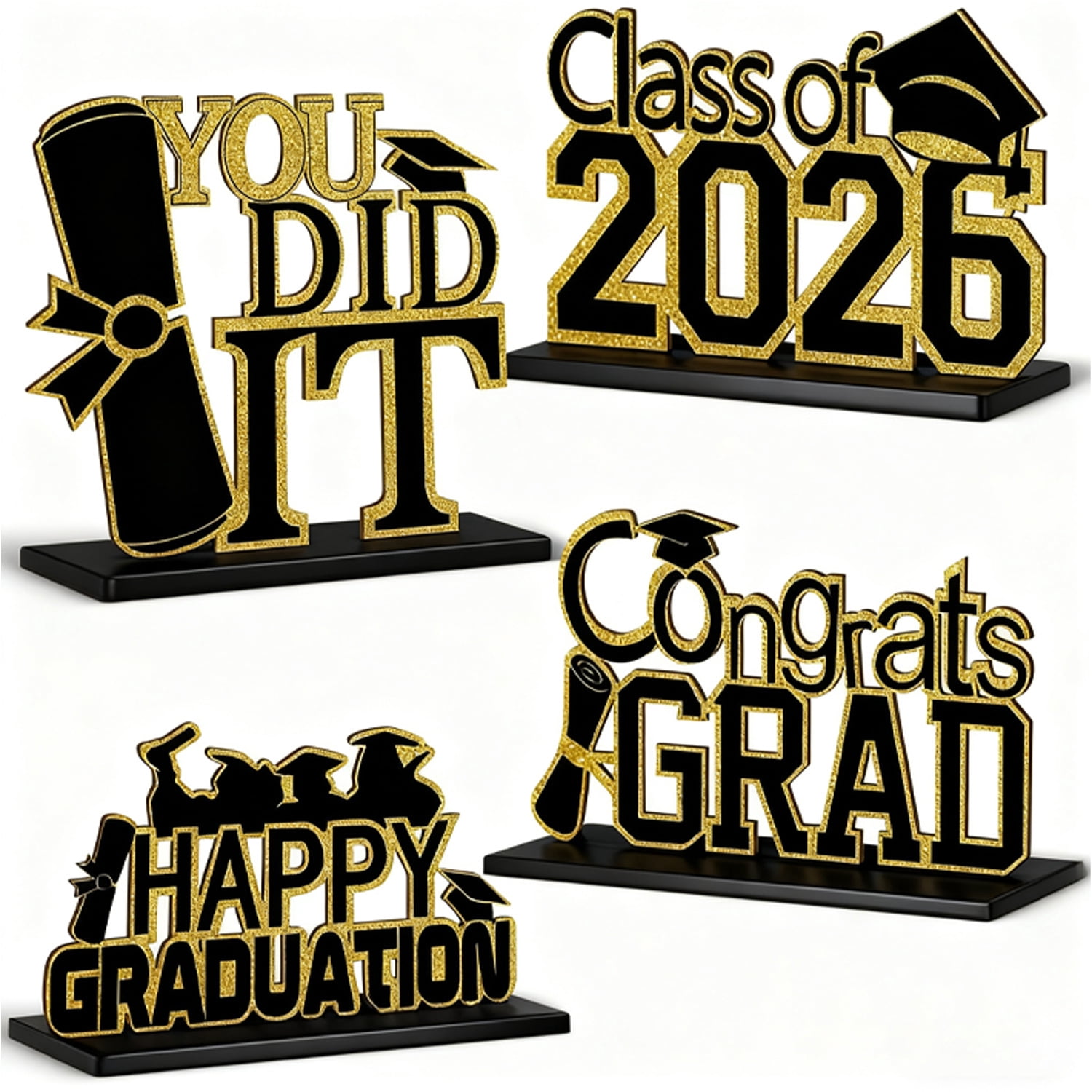 Janrevotw 4-Piece Black And Gold Graduation Decor Set | Class Of 2026 ...