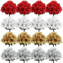 Janrevotw 4-Stem Artificial Poinsettia Bushes, 11.81-Inch Artificial Red Velvet Poinsettia Flowers For Indoor/Outdoor Christmas Tree & Home Porch Decorations (White)
