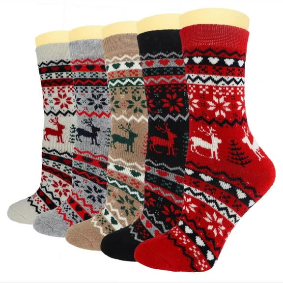 Janrevotw 5 Pairs Of Mixed Colors Socks Winter Warm Wool Socks Terry Socks Ethnic Style Men'S Mid-Calf Socks Cotton Socks Leisure