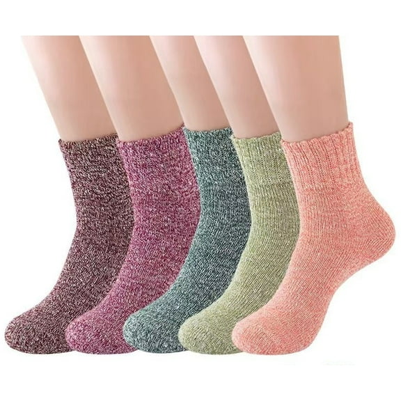 Janrevotw 5 Pairs Of Mixed Colors Socks Winter Warm Wool Socks Terry Socks Ethnic Style Men'S Mid-Calf Socks Cotton Socks Leisure