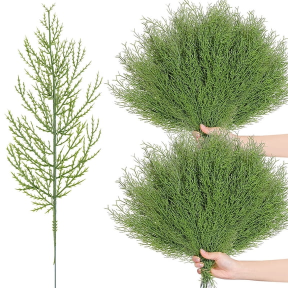 Janrevotw 50 Pcs Christmas Artificial Pine Branches - Faux Cedar Stems for Wreath Craft DIY & Plastic Fake Christmas Greenery Pine Home Kitchen Decorations