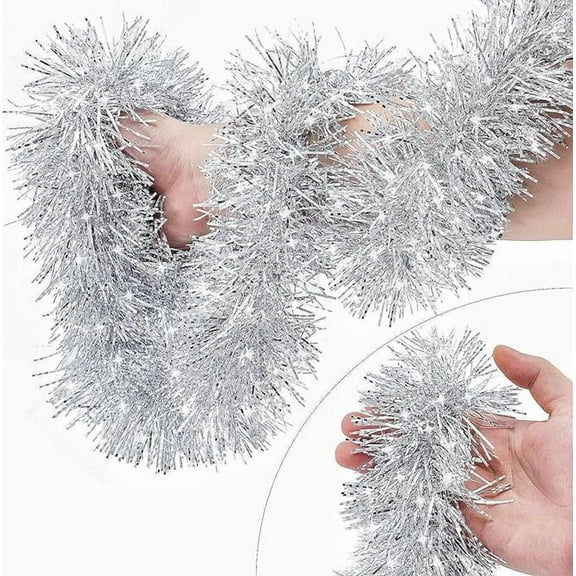 Janrevotw 6.6FT Gold Tinsel Christmas Garland Metallic Twist Shiny Garland for Christmas Tree Decorations, Xmas Holiday Hanging Garland for Home Indoor Outdoor Party Supplies Decor 2Pcs