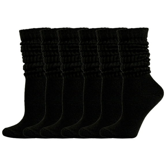 Janrevotw 6 Pairs of Women's Slouchy Socks, Stockinette Knit Stacked Socks for Women Girls, Unisex Black