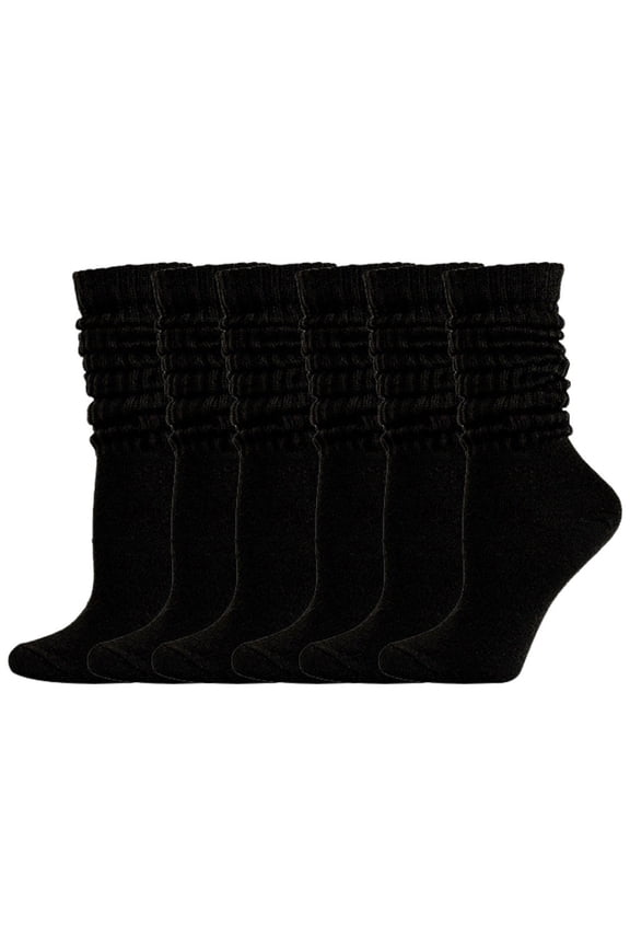 6 Pairs of Women's Slouchy Socks, Stockinette Knit Stacked Socks for Women Girls, Unisex Black