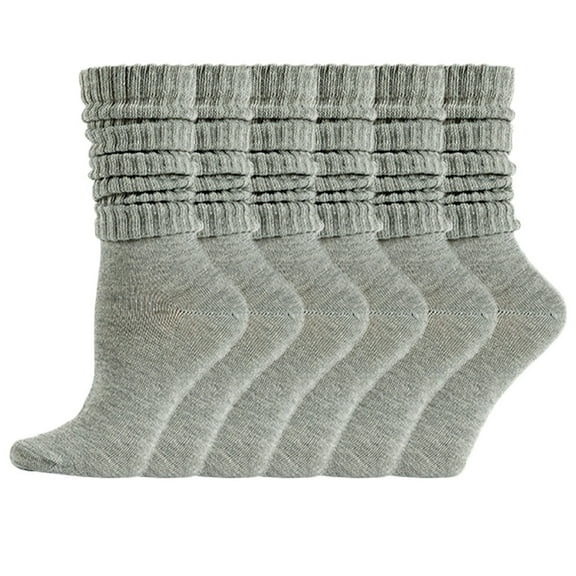 Janrevotw 6 Pairs of Women's Slouchy Socks, Stockinette Knit Stacked Socks for Women Girls, Unisex Gray