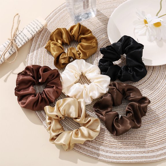 Janrevotw 6 Pieces Ponytail Elastic Black Satin Silk Hair Buns For Women Cute High Quality Satin Softer Than Silk Solid Elastic Ponytail Racks Won'T Hurt Your Hair!